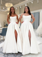 Minimalist Strapless Satin Bridal Gown With Big Bow Back