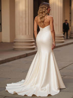 Elegant Mermaid Ivory Sweetheart Satin Sweep Train Wedding Dress