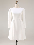 Ivory Short A Line Simple Wedding Dress with Sleeves