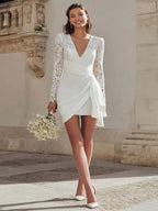 Ivory Bodycon V-Neck Short Bridal Shower Dress with Drape