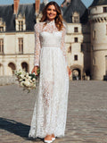 Ivory High Neck Sheath Maxi Boho Wedding Dress with Sleeves