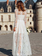 Ivory High Neck Sheath Maxi Boho Wedding Dress with Sleeves