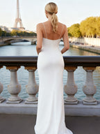Simple White Mermaid Spaghetti Straps Long Bridal Dress