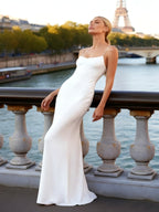 Simple White Mermaid Spaghetti Straps Long Bridal Dress