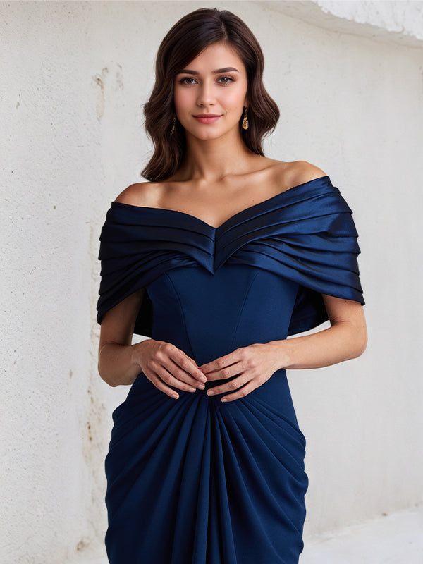 Königsblaues eng anliegendes/Schlauchkleid, schulterfrei, bodenlang, dehnbarer Kreppstoff