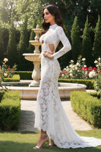 Elegant Lace Long Sleeve Cutout Maxi Dress With Train