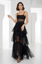 Camisole Maxi Dress with Corset Bodice and Tiered Tulle Skirt