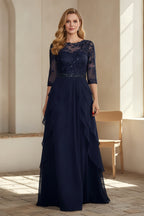 Elegant Lace Sequin Bodice Tiered Skirt Evening Gown