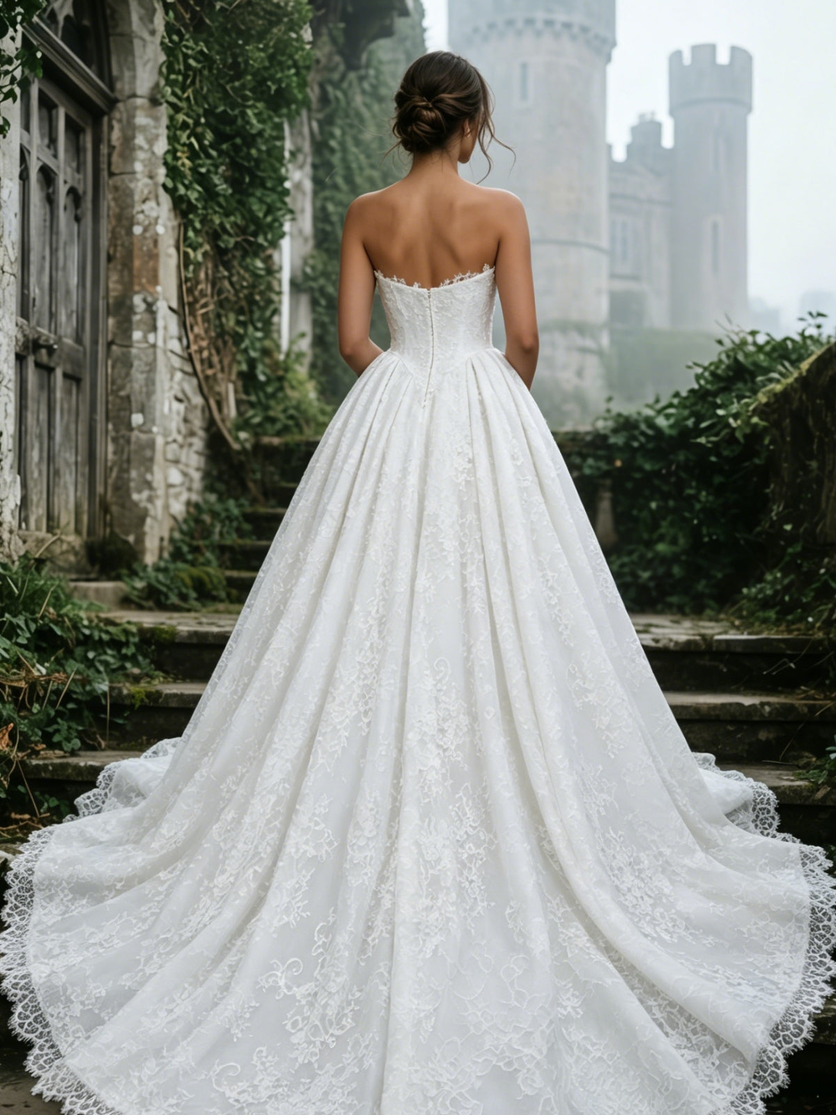 Strapless Sweetheart Lace Ball Gown Wedding Dress