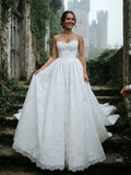 Strapless Sweetheart Lace Ball Gown Wedding Dress