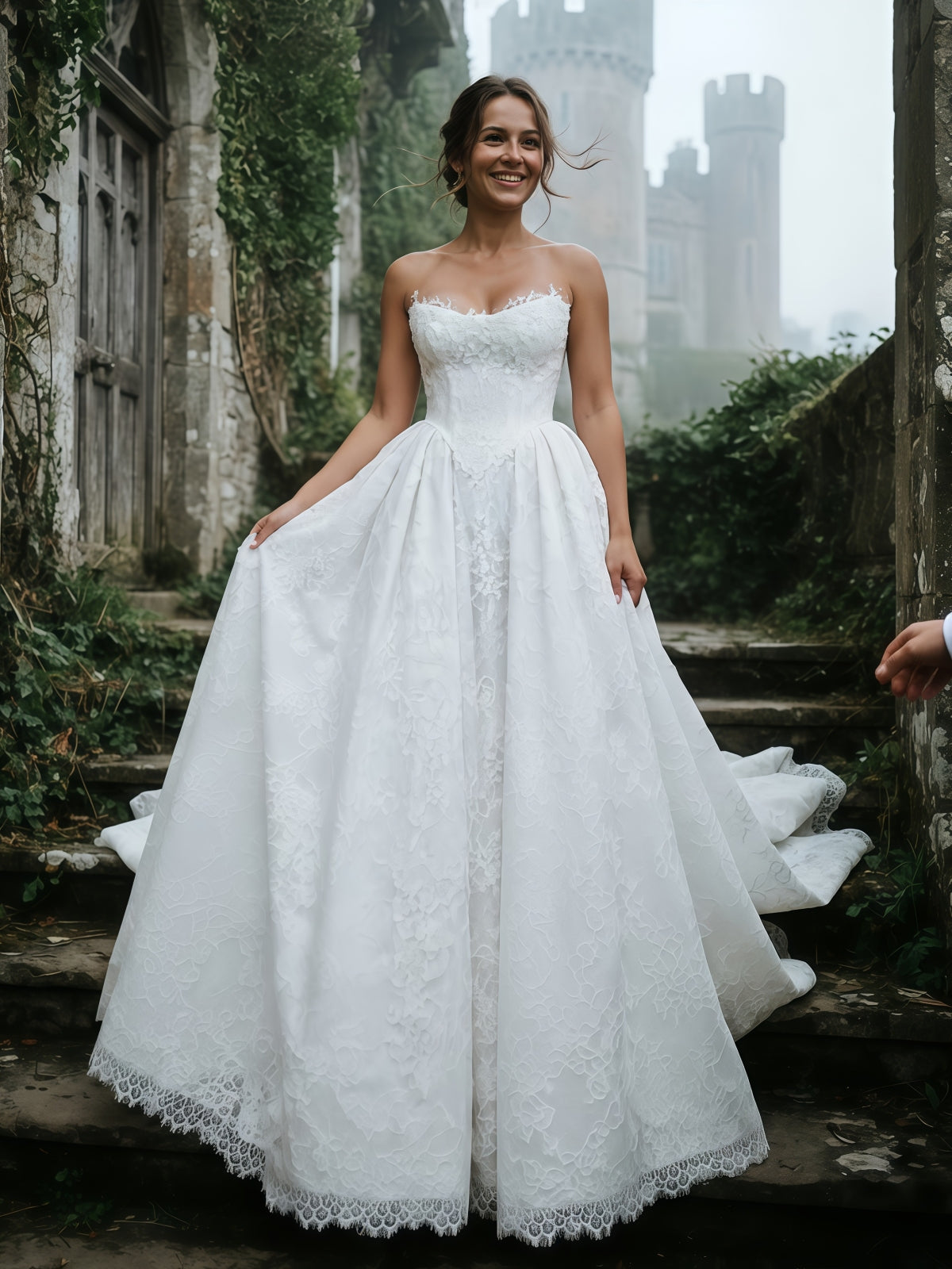 Strapless Sweetheart Lace Ball Gown Wedding Dress