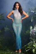 Sleeveless High Neck Geometric Sequin Floor-Length Evening Gown