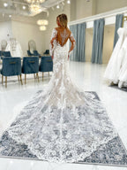 Long Sleeve Mermaid Wedding Dress With Full Lace Train