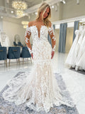 Long Sleeve Mermaid Wedding Dress With Full Lace Train