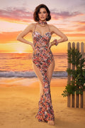 Halter Neck Sleeveless Maxi Dress with Sheer Side Panels
