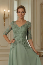 Elegant Floral Lace Applique A-Line Floor-Length Evening Gown