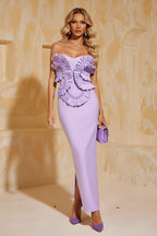 Sophisticated Strapless Midi Dress with Ruffled Bodice Detail