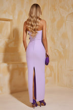 Sophisticated Strapless Midi Dress with Ruffled Bodice Detail