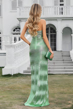 Radiant Metallic Halter Neck Formal Gown with High Slit