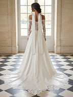 Off-the-Shoulder Lace Sleeve Split A-Line Wedding Dress