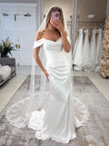 Satin Off the Shoulder Mermaid Minimalist Wedding Dress