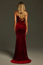 Elegant Velvet Corset Evening Gown with Drape Detail