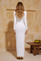 Elegant Long Sleeve Twist Detail Maxi Gown with Draped Panel