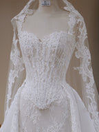 Sweetheart Boned Lace Corset Bodice Layered Tulle Ball Gown Wedding Dress