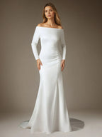 Weißes Meerjungfrauen-Schulterfreies Satin-Hochzeitskleid