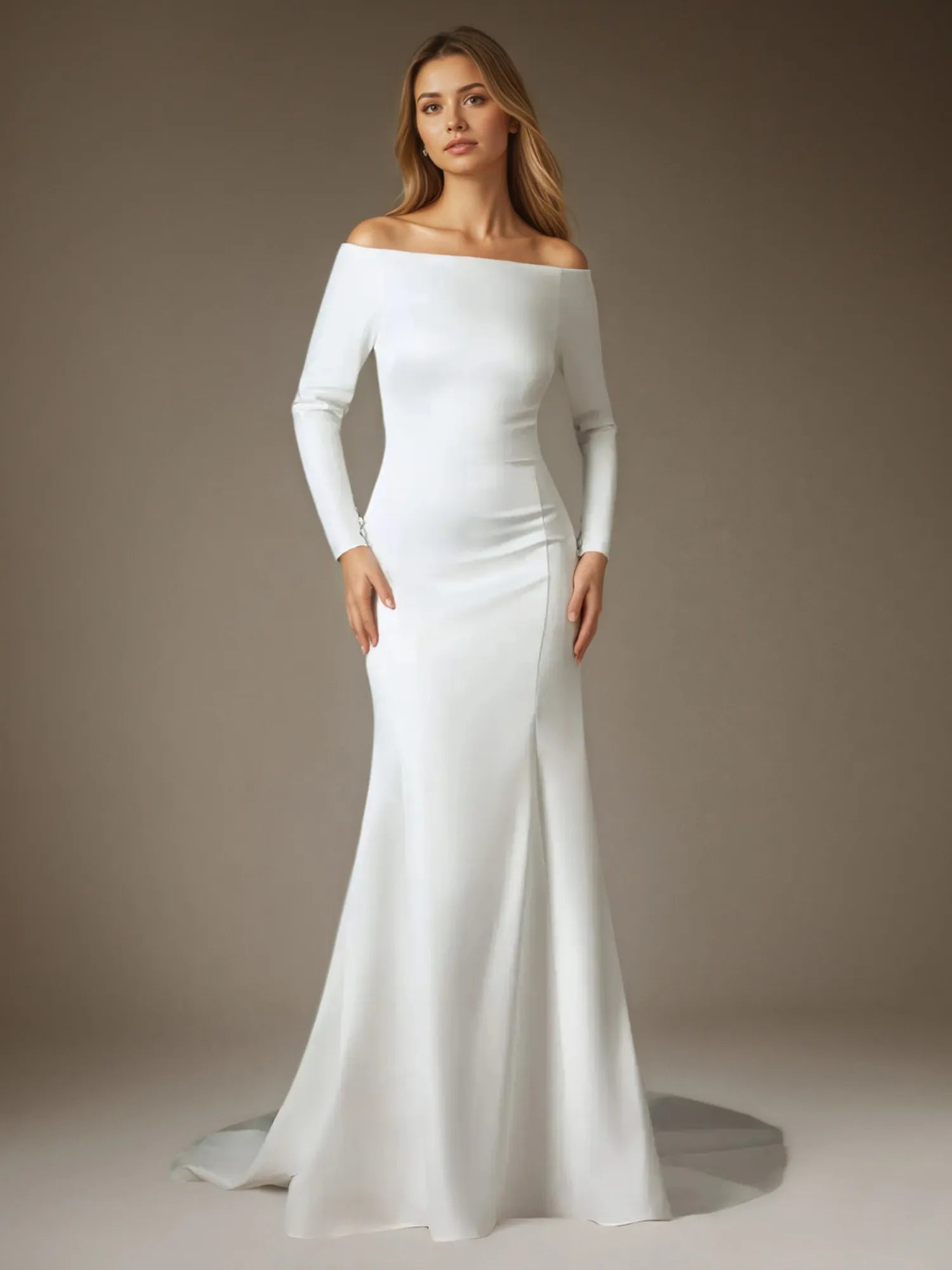 Weißes Meerjungfrauen-Schulterfreies Satin-Hochzeitskleid