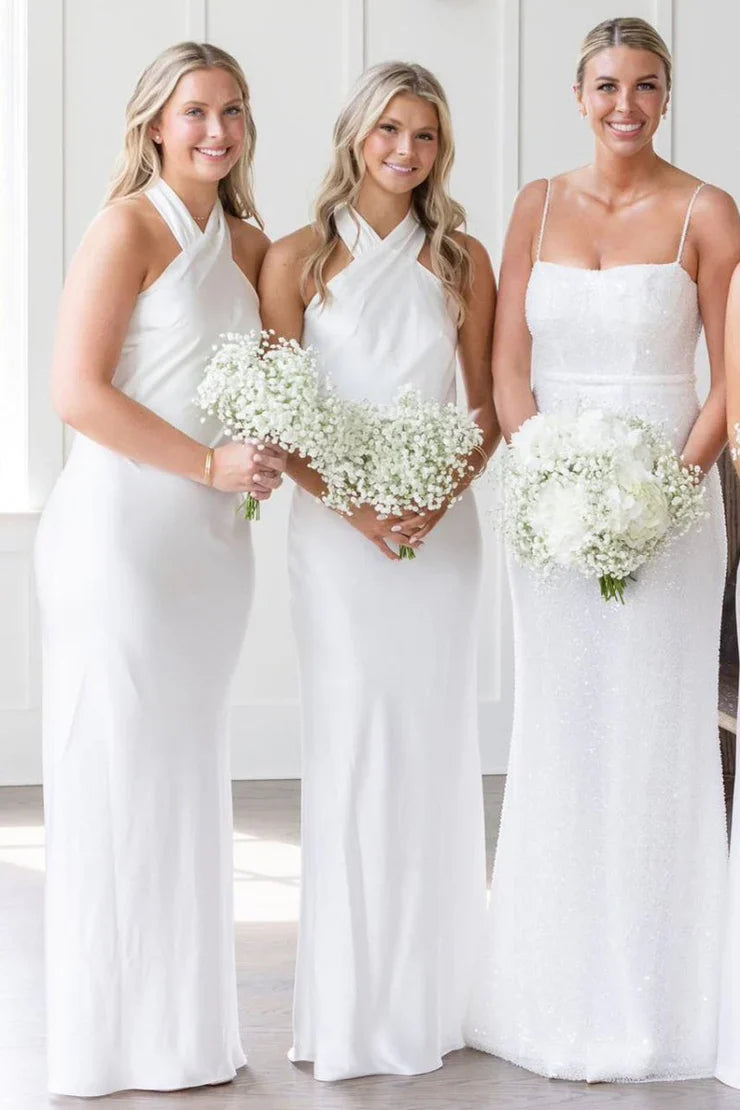 Black Halter Cutout Back Long Bridesmaid Dress
