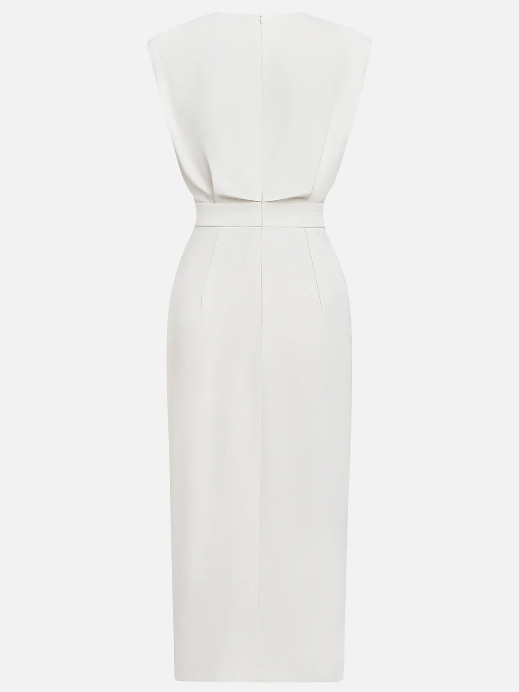 Off White Button Slit Crew Neck Sheath Midi Dress