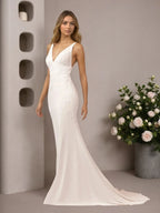 Robe de mariée sirène en satin et dentelle blanche