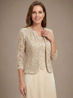 Glitter Lace & Satin Skirt Jacket Dress with Open Jacket