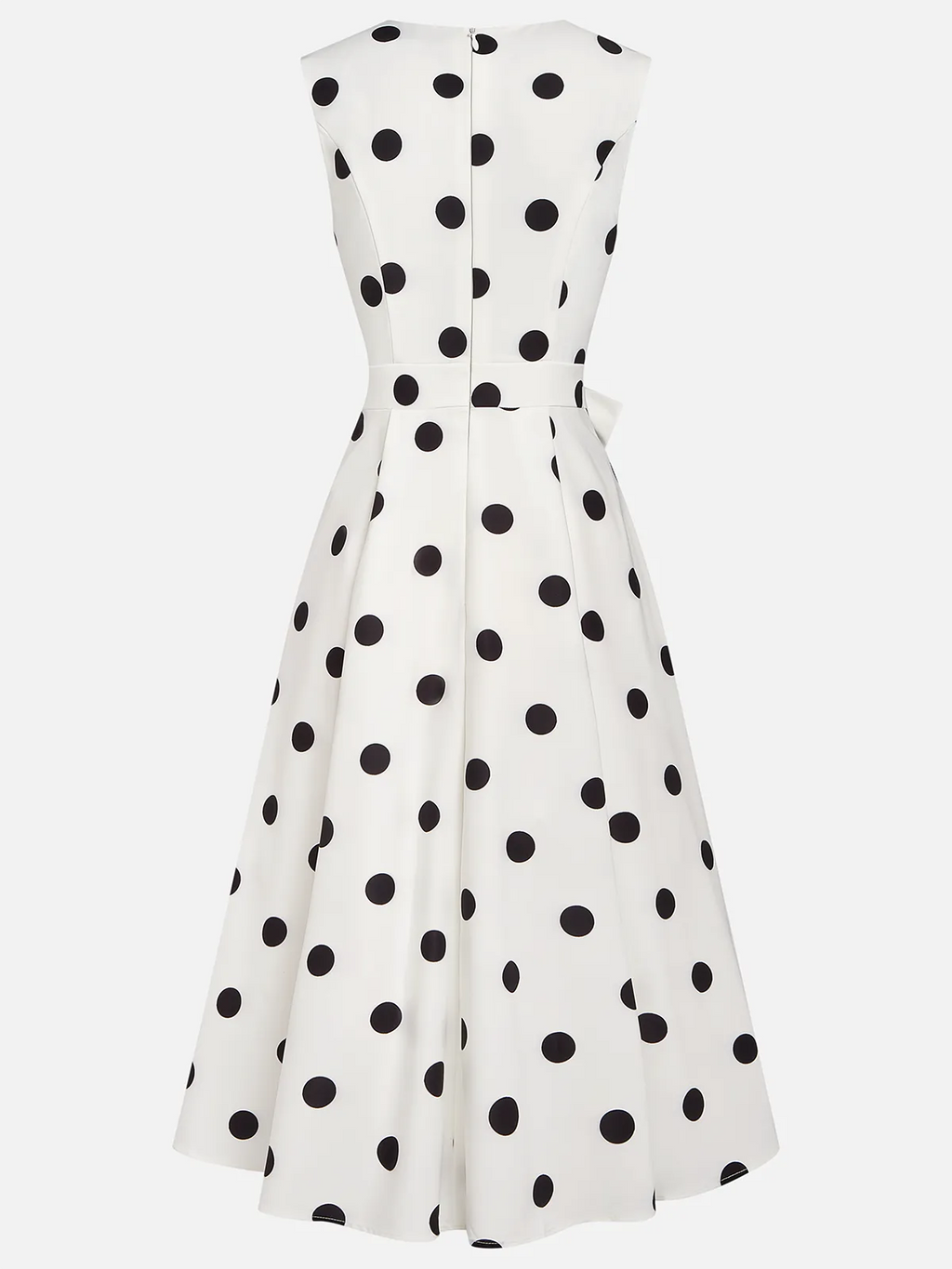 White Polka Dots V Neck Sleeveless A-Line Midi Dress