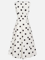 White Polka Dots V Neck Sleeveless A-Line Midi Dress