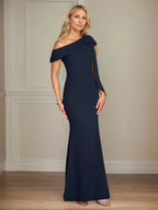 Trumpet/Mermaid Ein-Schulter Ärmelloses Stretch-Crêpe Kleid für die Brautmutter mit Schleife