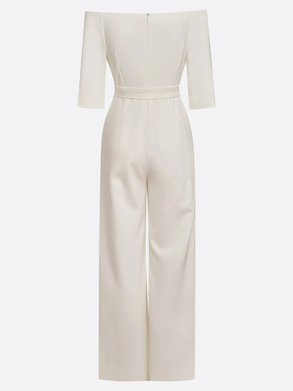 Mono blanco para mujer con escote off-shoulder y manga media elegante
