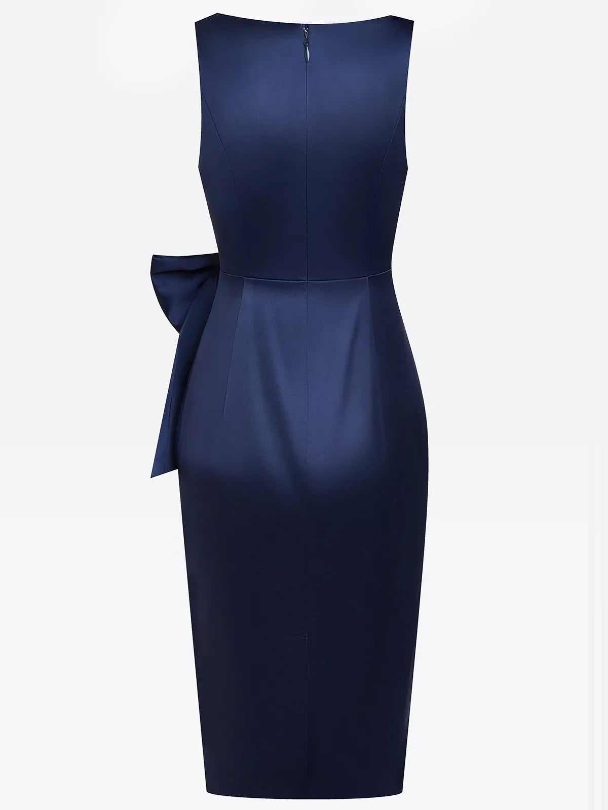 Purplish Blue Hotfix Embellished Bow Classic Crew Neck Sleeveless Sheath Midi Dress