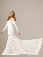 Vestido de novia blanco sirena de tul con escote off the shoulder