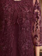 Cabernet A-Linien Rundhals Tee-Länge Spitzen-Chiffon Kleid für die Brautmutter