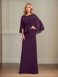 A-line Scoop Floor-Length Chiffon Mother of the Bride Dress With Pleated Sequins Beading