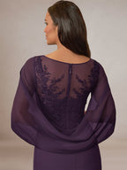 Plum Sheath/Column Chiffon Boat Neck Floor Length Mother of the Bride Dress