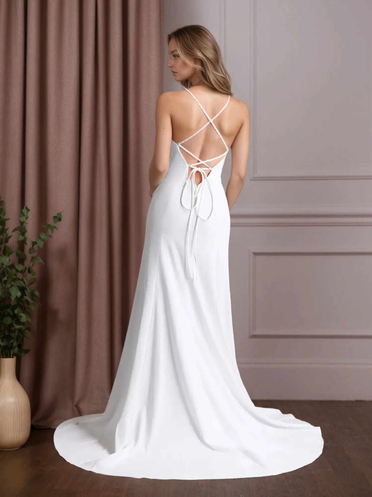 Weißes Meerjungfrau Stretch Krepp Hochzeitskleid