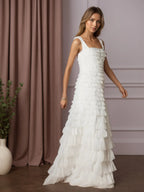 Robe de mariée en tulle froncé, coupe A