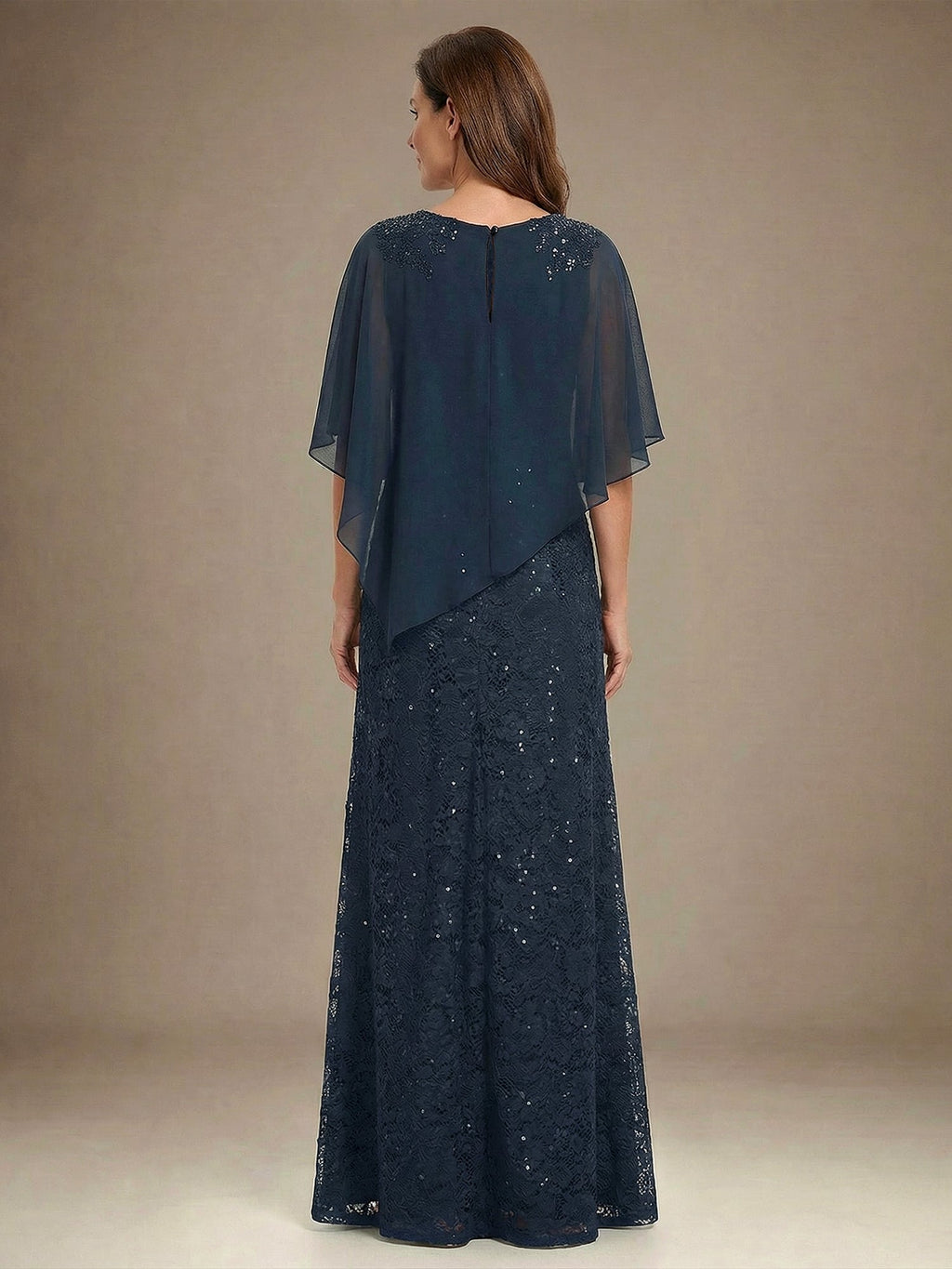 Sheath/Column Scoop Floor-Length Chiffon Lace Mother of the Bride Dress With Sequins Beading