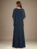 Sheath/Column Scoop Floor-Length Chiffon Lace Mother of the Bride Dress With Sequins Beading