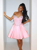 Strapless Mini Ball Gown Homecoming Dress with Bow