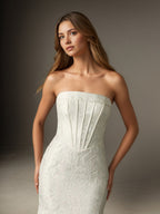 Vestido de novia blanco sirena sin tirantes de jacquard floral