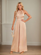 Jumpsuits Neckholder bodenlanges Satin Hochzeitskleid